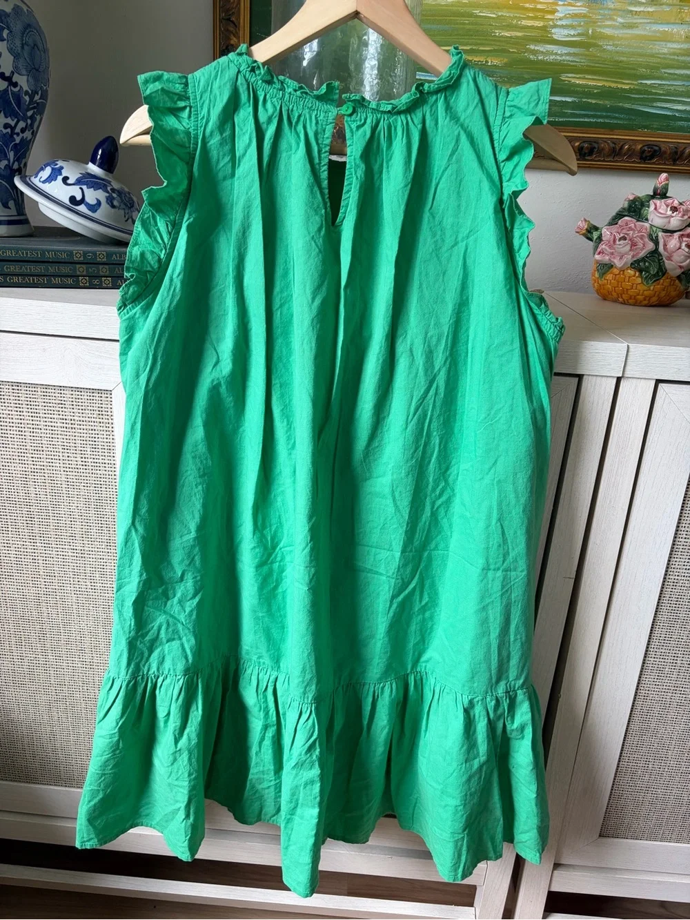 vestique Preppy Green Smocked Ruffle Neck Sundress-00A - Picture 6 of 6